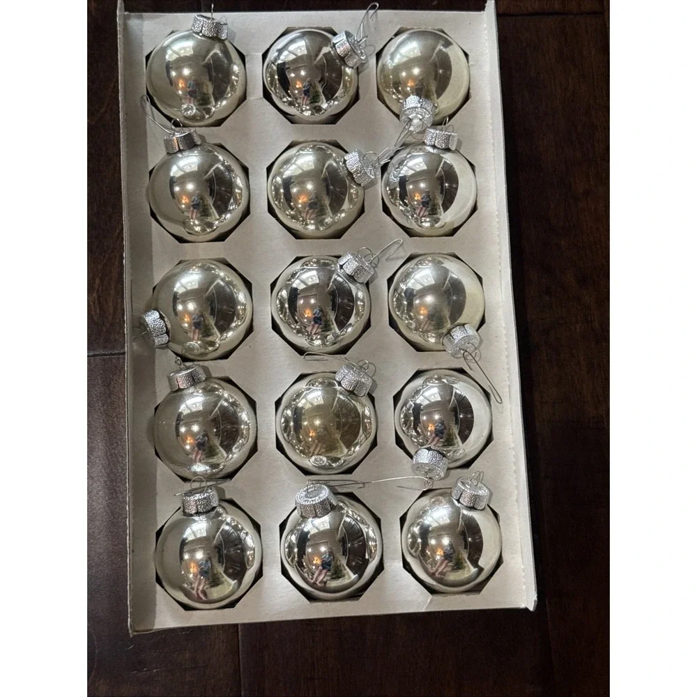 Vintage Glass Christmas Ornaments Set of 15 Silver Ball
